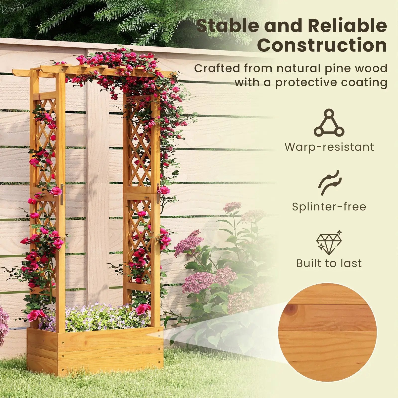 Wooden Raised Garden Bed with Lattice Trellis and Hanging Roof-Orange by DirectDeals