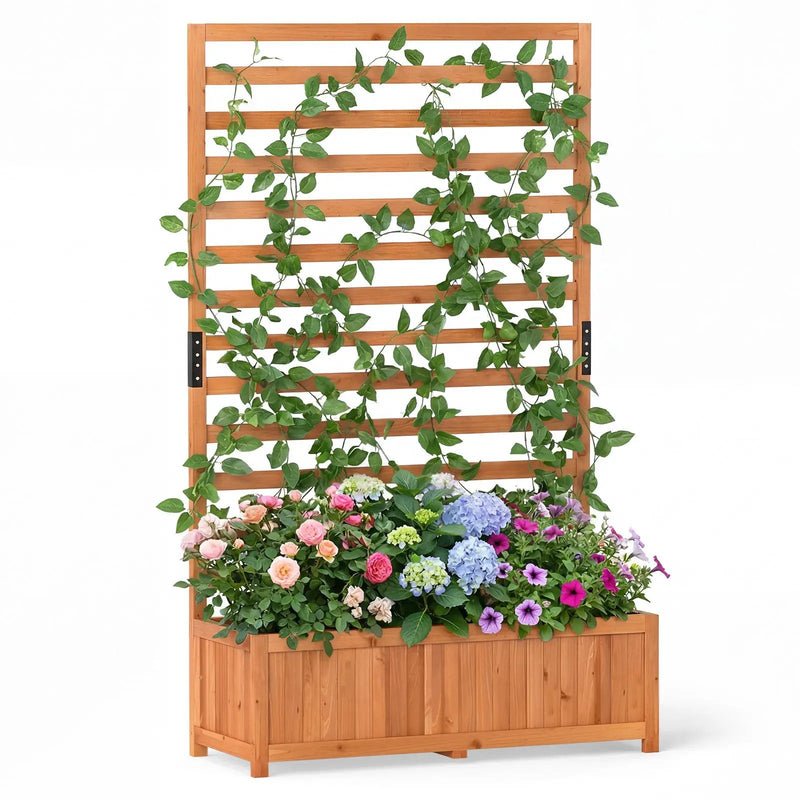 Wooden Raised Garden Bed 59 Inch Tall Elevated Planter Box with Vertical Trellis-Orange by DirectDeals
