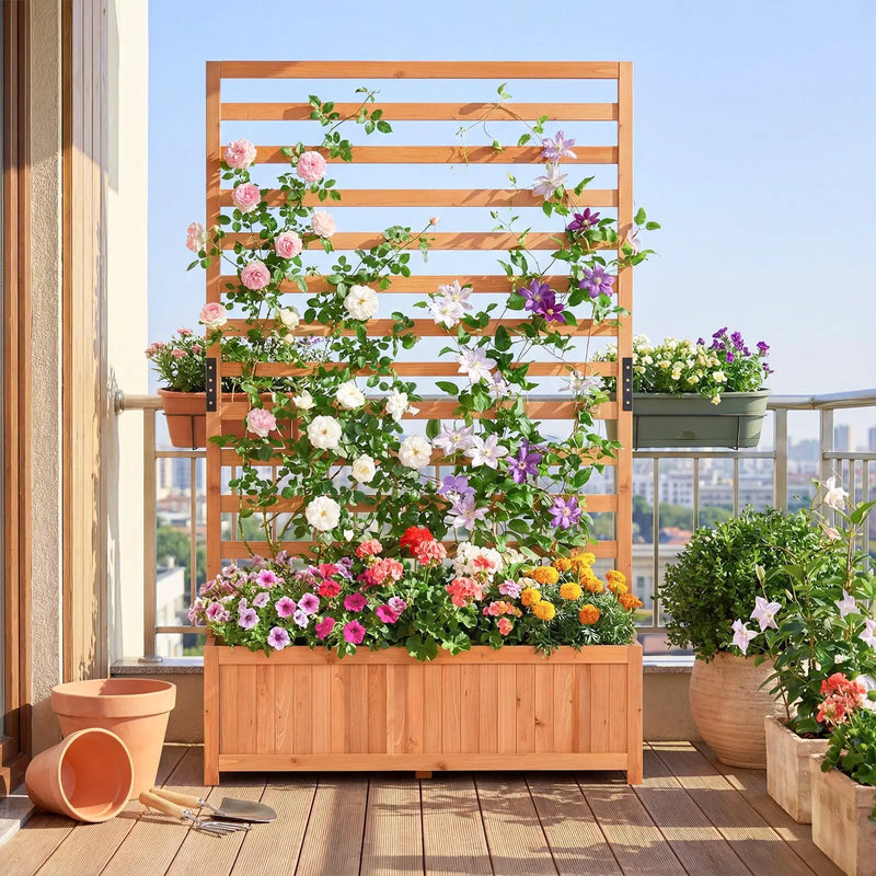 Wooden Raised Garden Bed 59 Inch Tall Elevated Planter Box with Vertical Trellis-Orange by DirectDeals