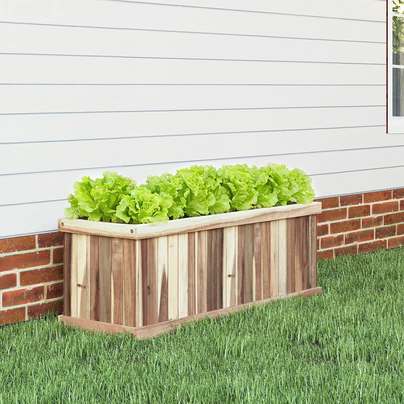 Wooden Raised Garden Bed Natural Acacia Wood Rectangular Planter Box with Drainage-Natural by DirectDeals
