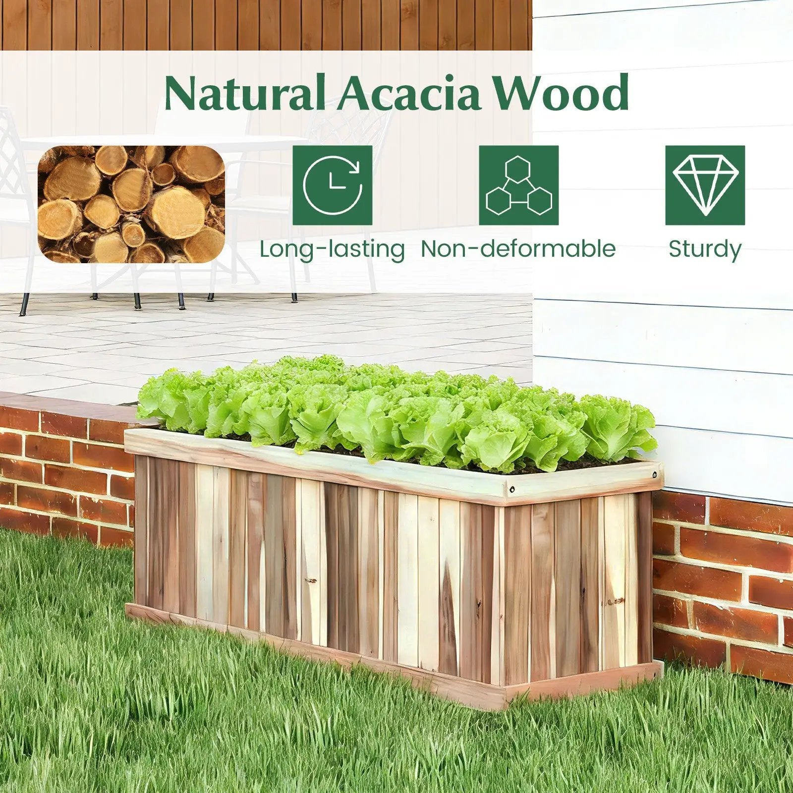 Wooden Raised Garden Bed Natural Acacia Wood Rectangular Planter Box with Drainage-Natural by DirectDeals