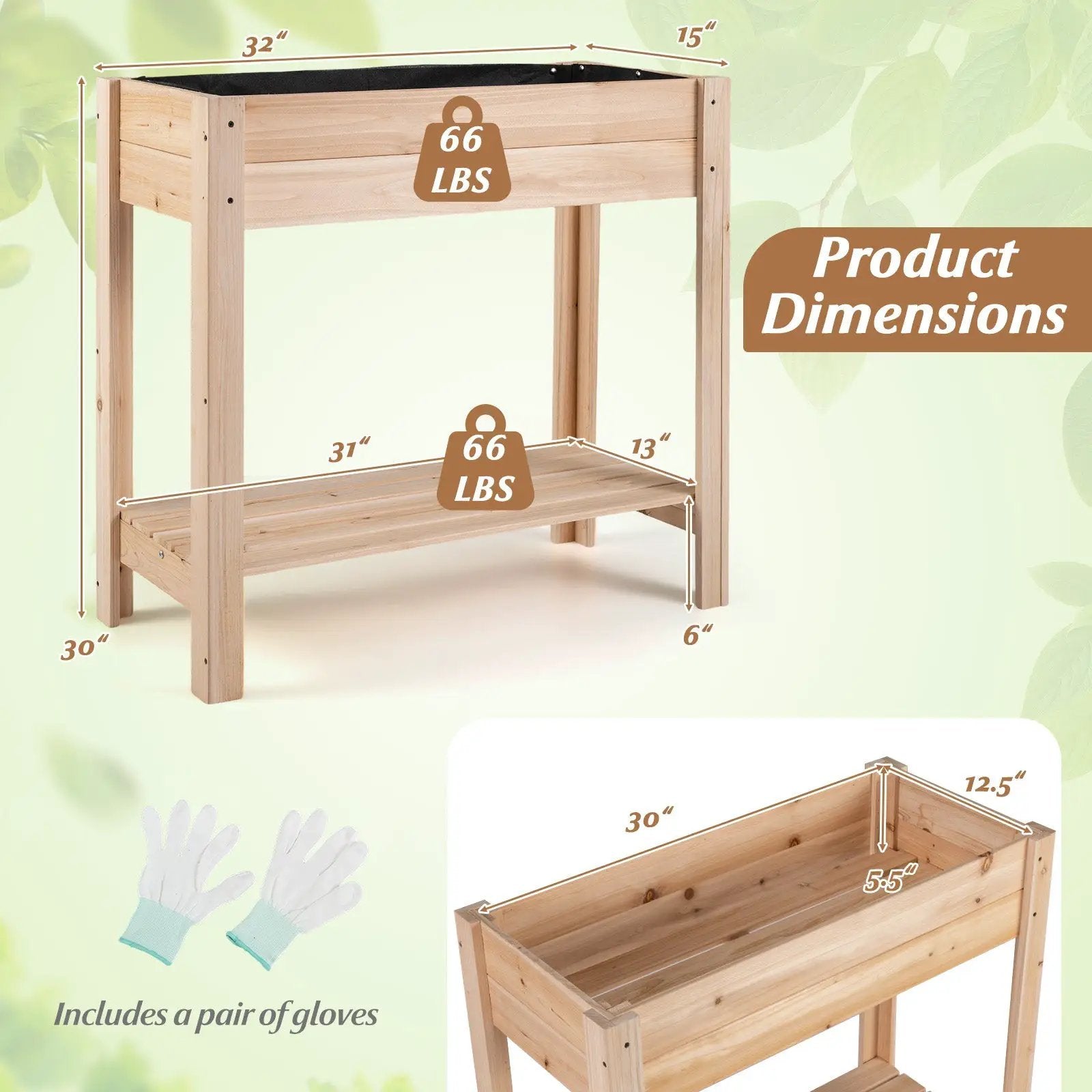 Wooden Raised Garden Bed with Legs and Storage Shelf by DirectDeals