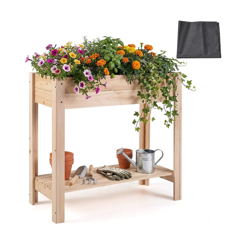 Wooden Raised Garden Bed with Legs and Storage Shelf by DirectDeals
