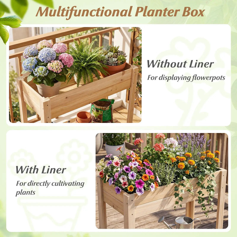 Wooden Raised Garden Bed with Legs and Storage Shelf by DirectDeals