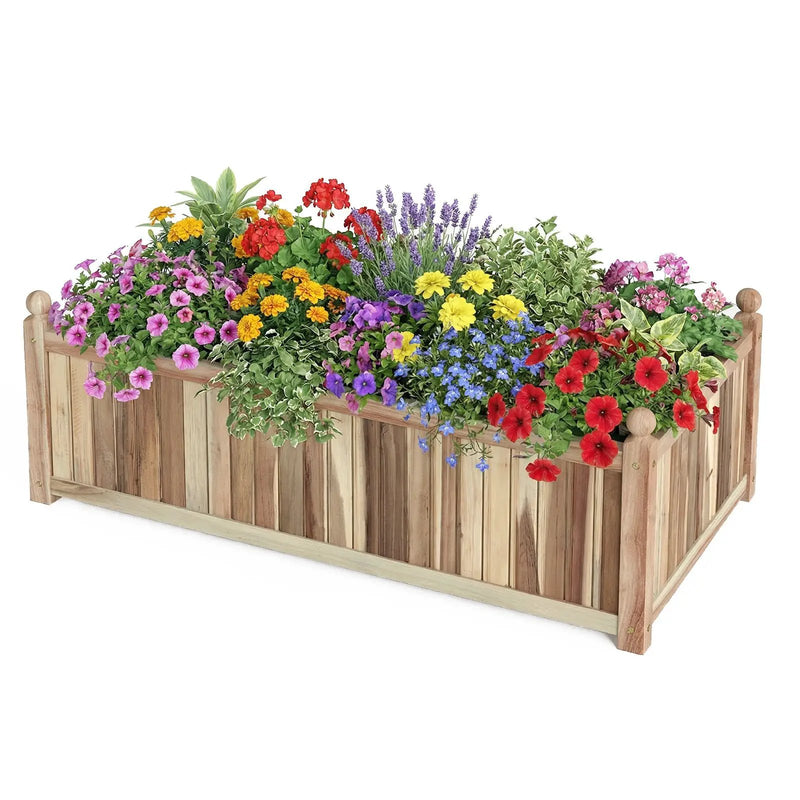 Wooden Raised Garden Bed Natural Acacia Wood Rectangular Planter Box with Liner-Natural by DirectDeals