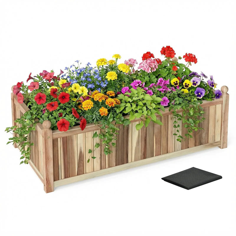 Wooden Raised Garden Bed Natural Acacia Wood Rectangular Planter Box with Liner-Natural by DirectDeals