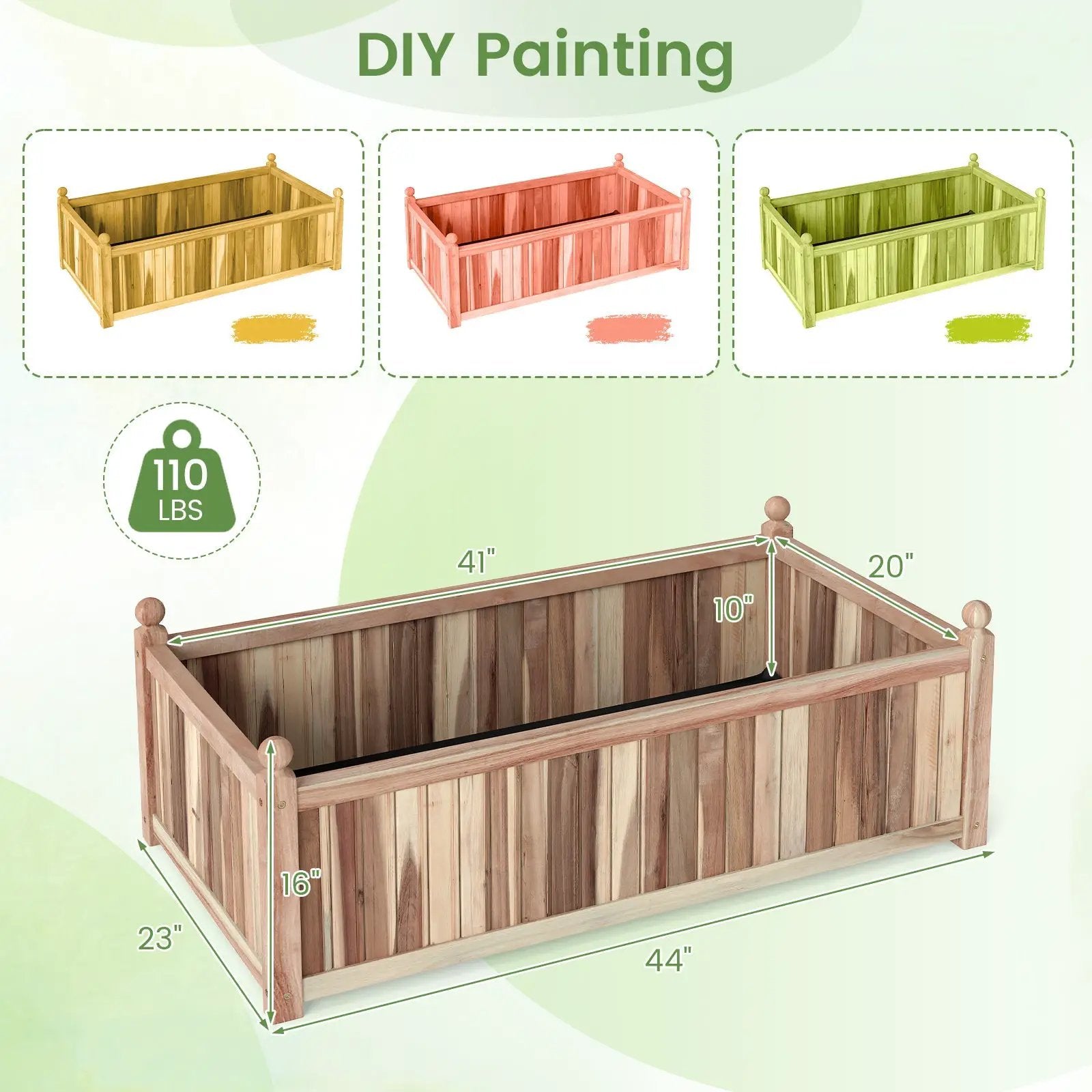 Wooden Raised Garden Bed Natural Acacia Wood Rectangular Planter Box with Liner-Natural by DirectDeals