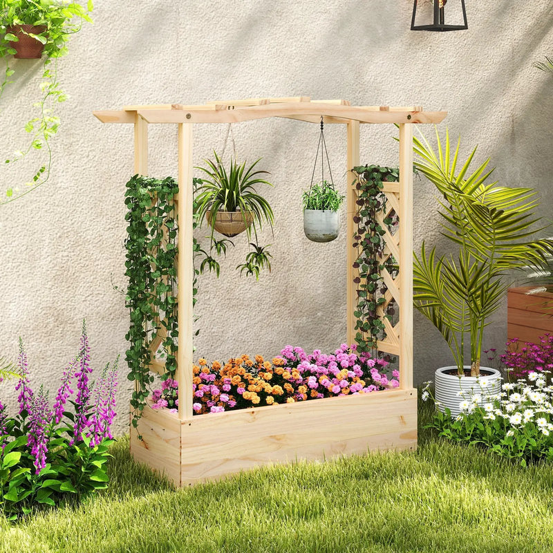 Wooden Raised Garden Bed Planter Box with Trellis and Hanging Roof by DirectDeals