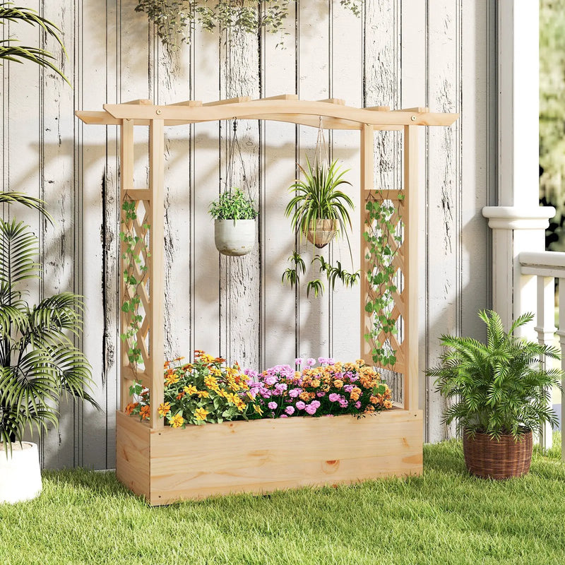 Wooden Raised Garden Bed Planter Box with Trellis and Hanging Roof by DirectDeals