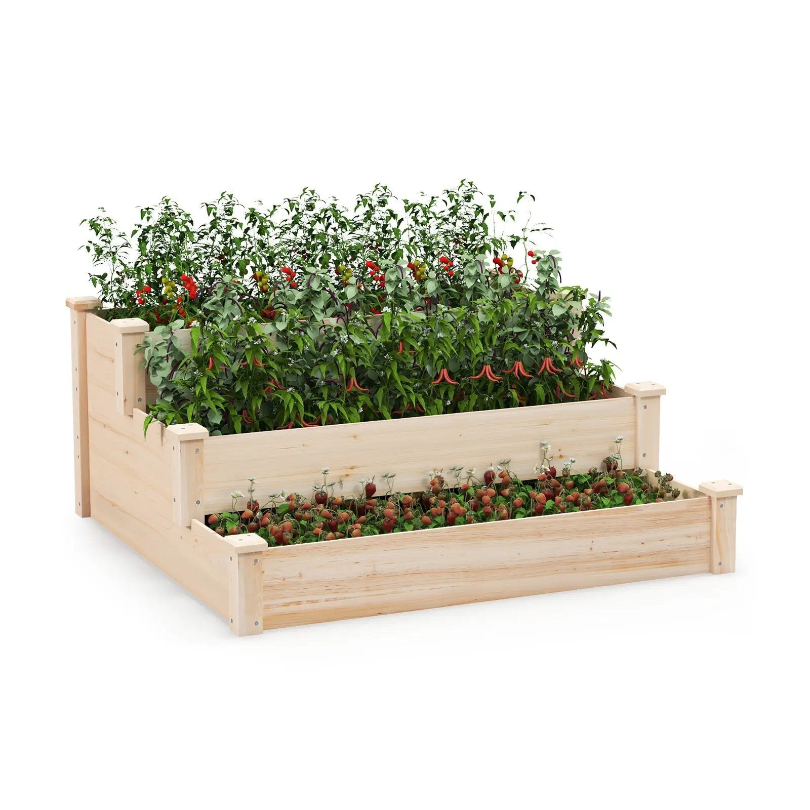 3-Tier Wooden Raised Garden Bed for Backyard Patio Gardening by DirectDeals
