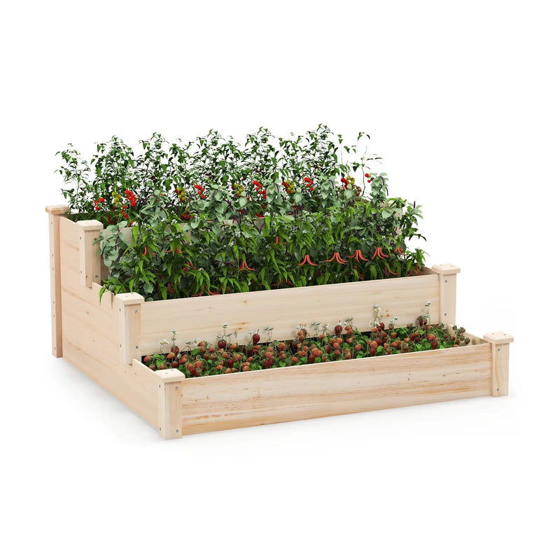3-Tier Wooden Raised Garden Bed for Backyard Patio Gardening by DirectDeals