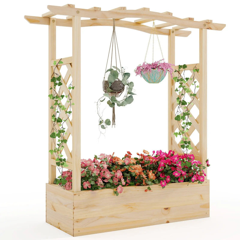 Wooden Raised Garden Bed Planter Box with Trellis and Hanging Roof by DirectDeals