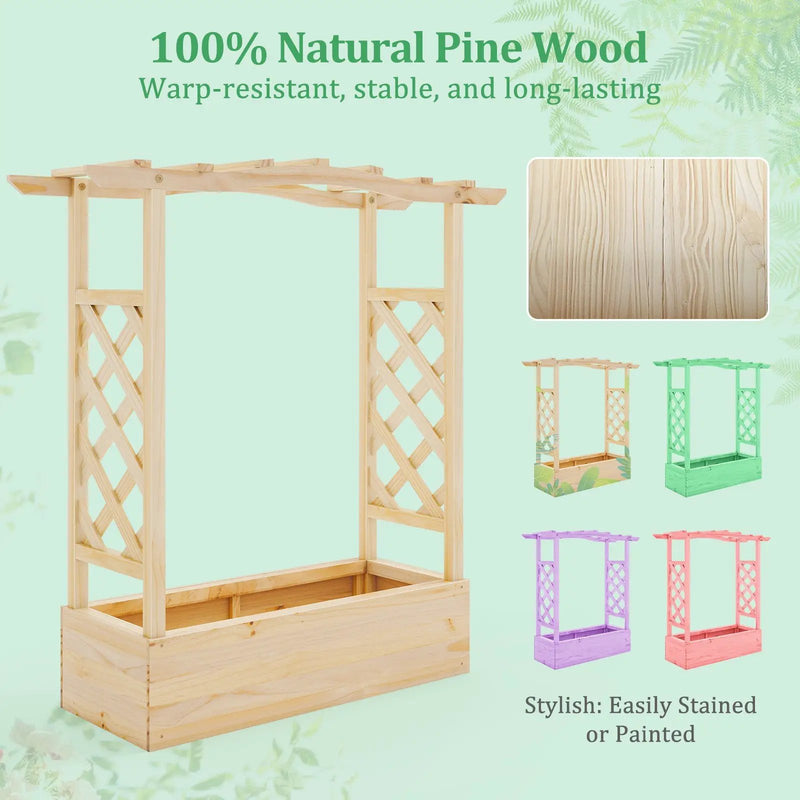 Wooden Raised Garden Bed Planter Box with Trellis and Hanging Roof by DirectDeals