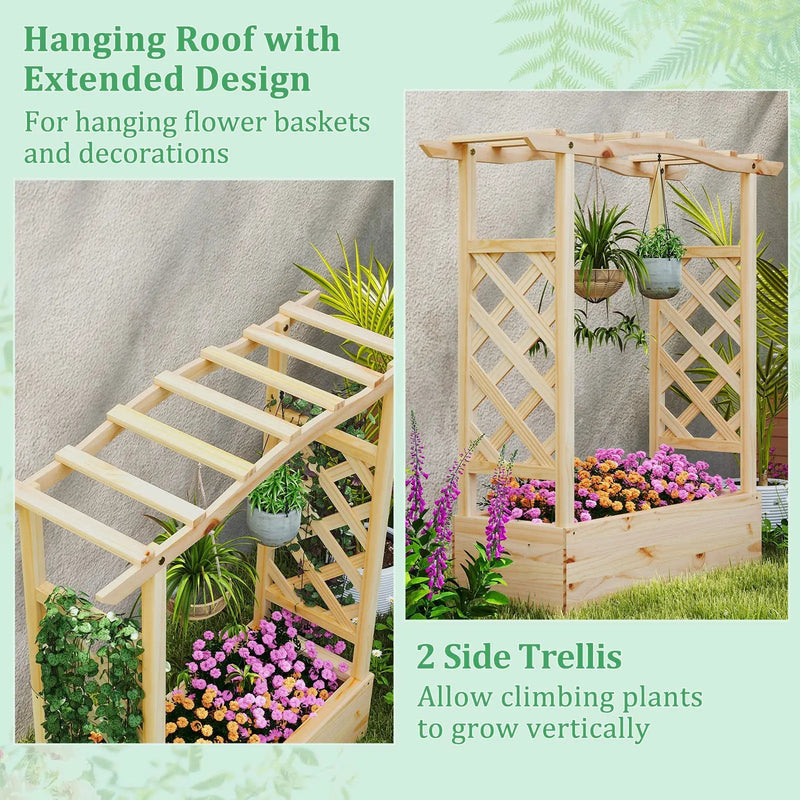 Wooden Raised Garden Bed Planter Box with Trellis and Hanging Roof by DirectDeals