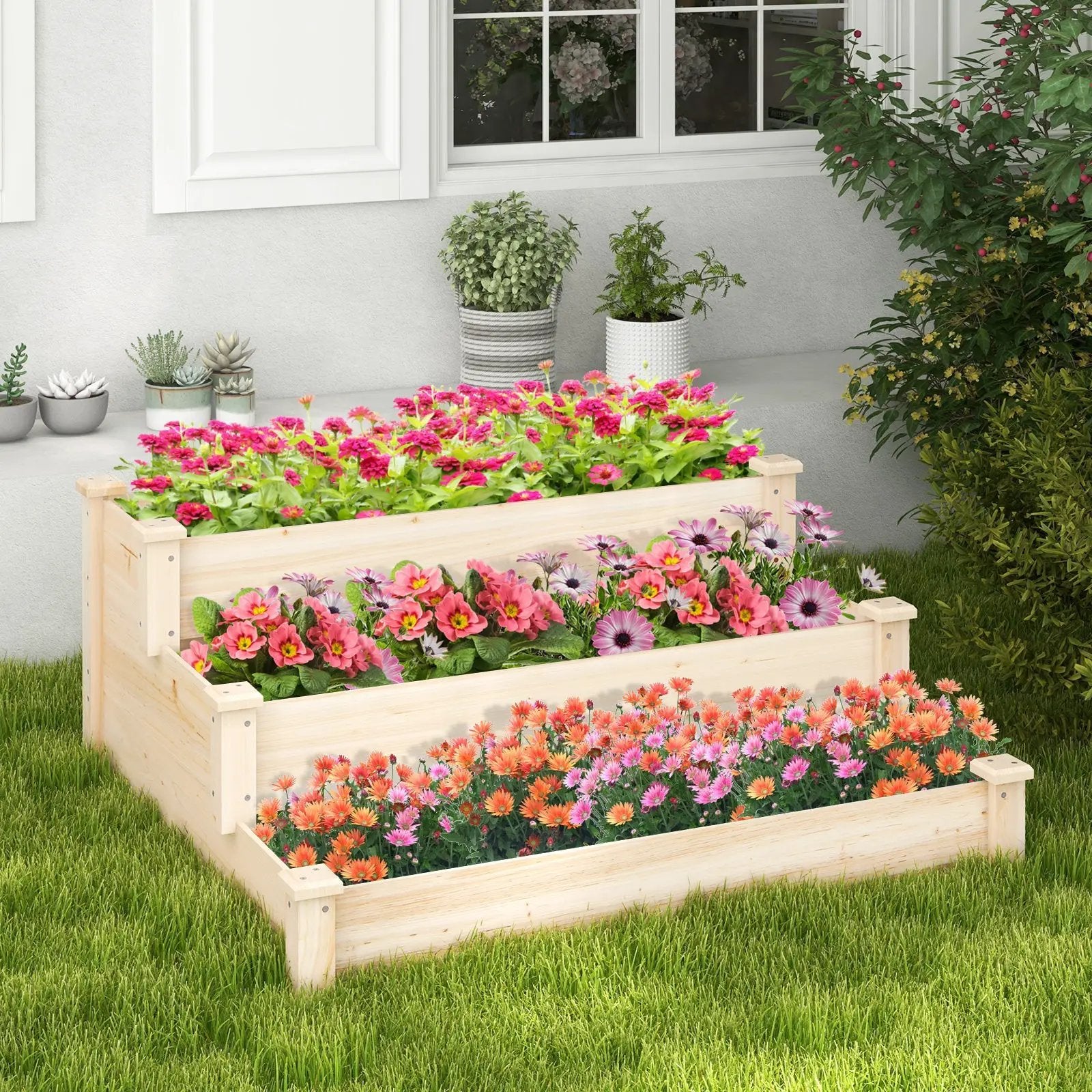 3-Tier Wooden Raised Garden Bed for Backyard Patio Gardening by DirectDeals
