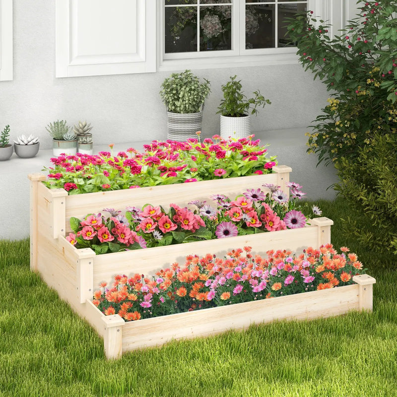 3-Tier Wooden Raised Garden Bed for Backyard Patio Gardening by DirectDeals