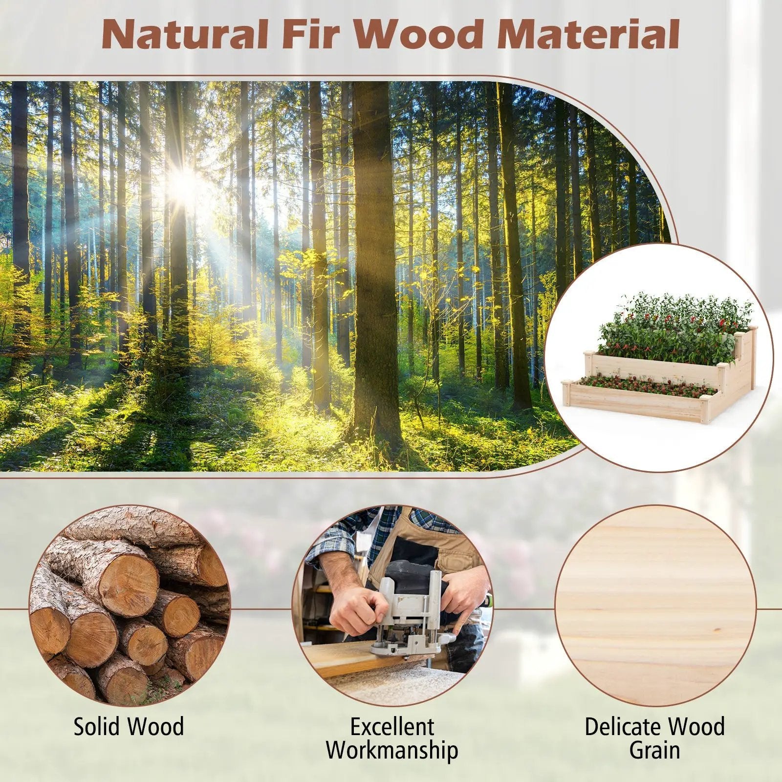 3-Tier Wooden Raised Garden Bed for Backyard Patio Gardening by DirectDeals