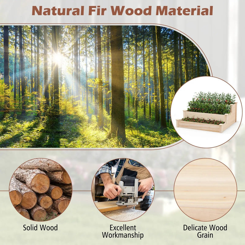 3-Tier Wooden Raised Garden Bed for Backyard Patio Gardening by DirectDeals