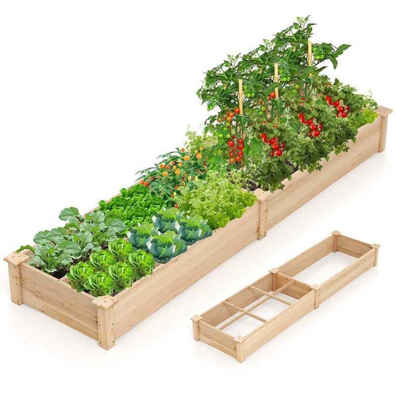 Wooden Raised Garden Bed with 2 Planter Boxes and Dividers-Natural by DirectDeals