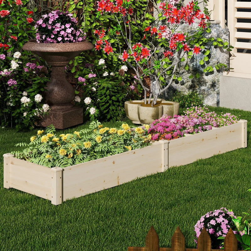 Wooden Raised Open-Ended Base Garden Bed with 2 Planter Boxes Divider-Natural by DirectDeals