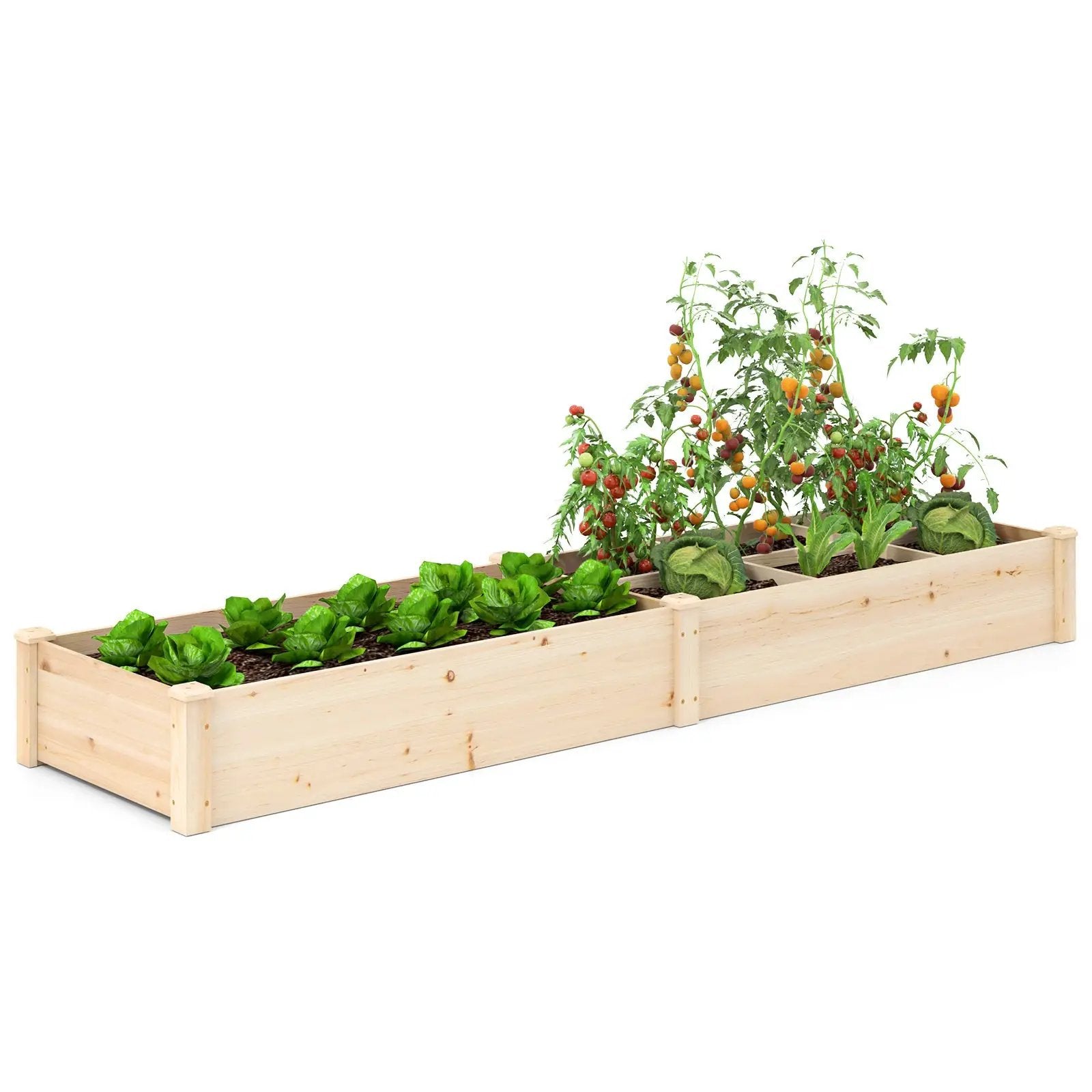 Wooden Raised Open-Ended Base Garden Bed with 2 Planter Boxes Divider-Natural by DirectDeals