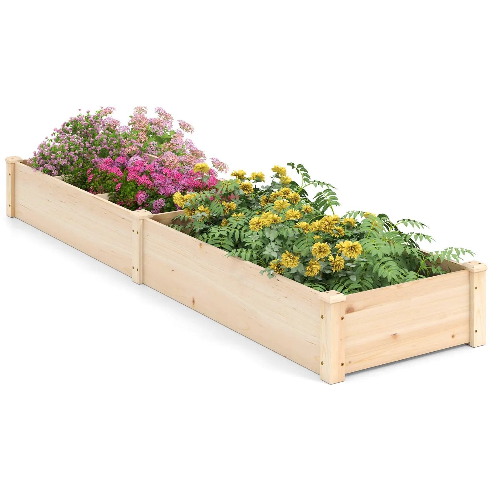 Wooden Raised Open-Ended Base Garden Bed with 2 Planter Boxes Divider-Natural by DirectDeals