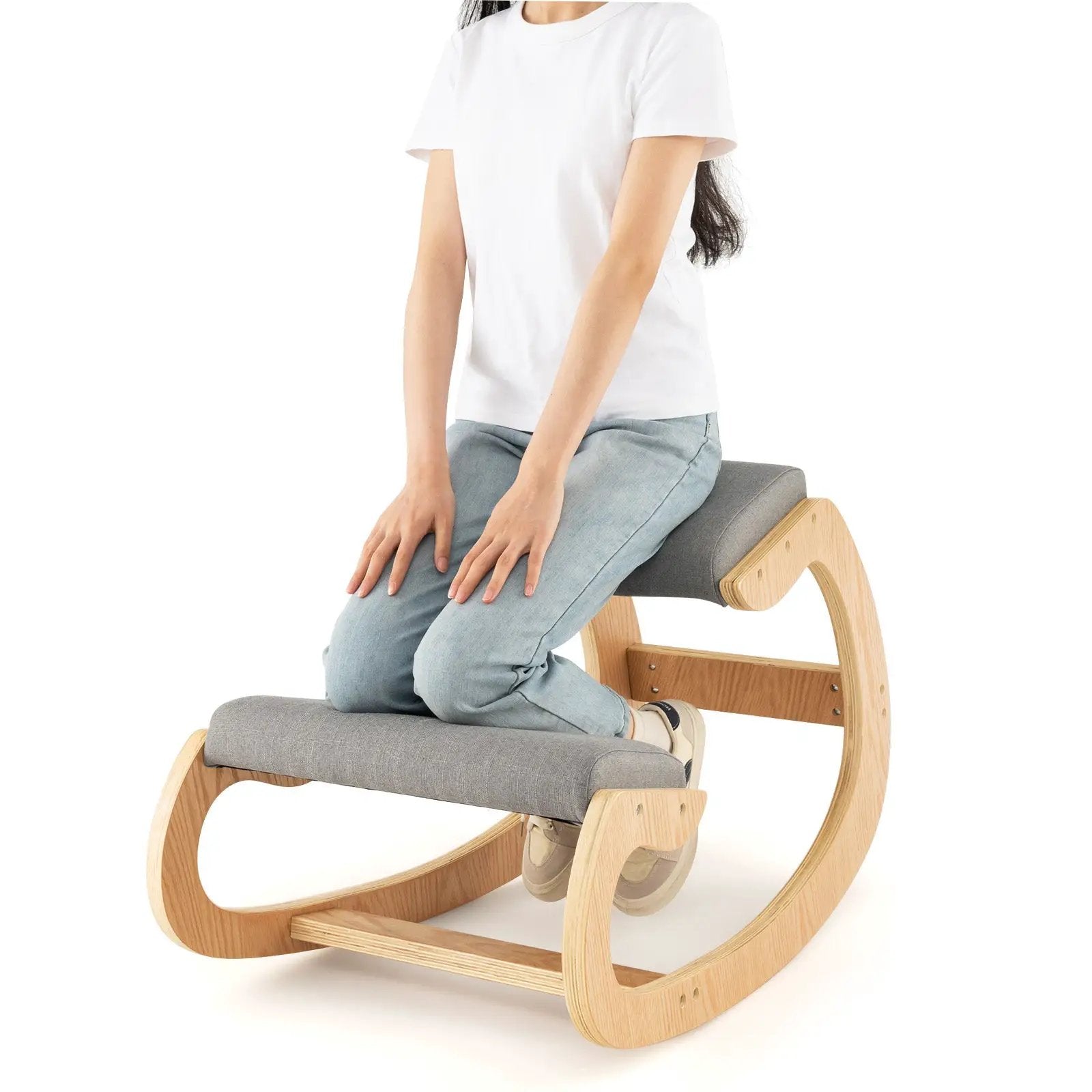 Wooden Rocking Chair with Comfortable Padded Seat Cushion and Knee Support by DirectDeals