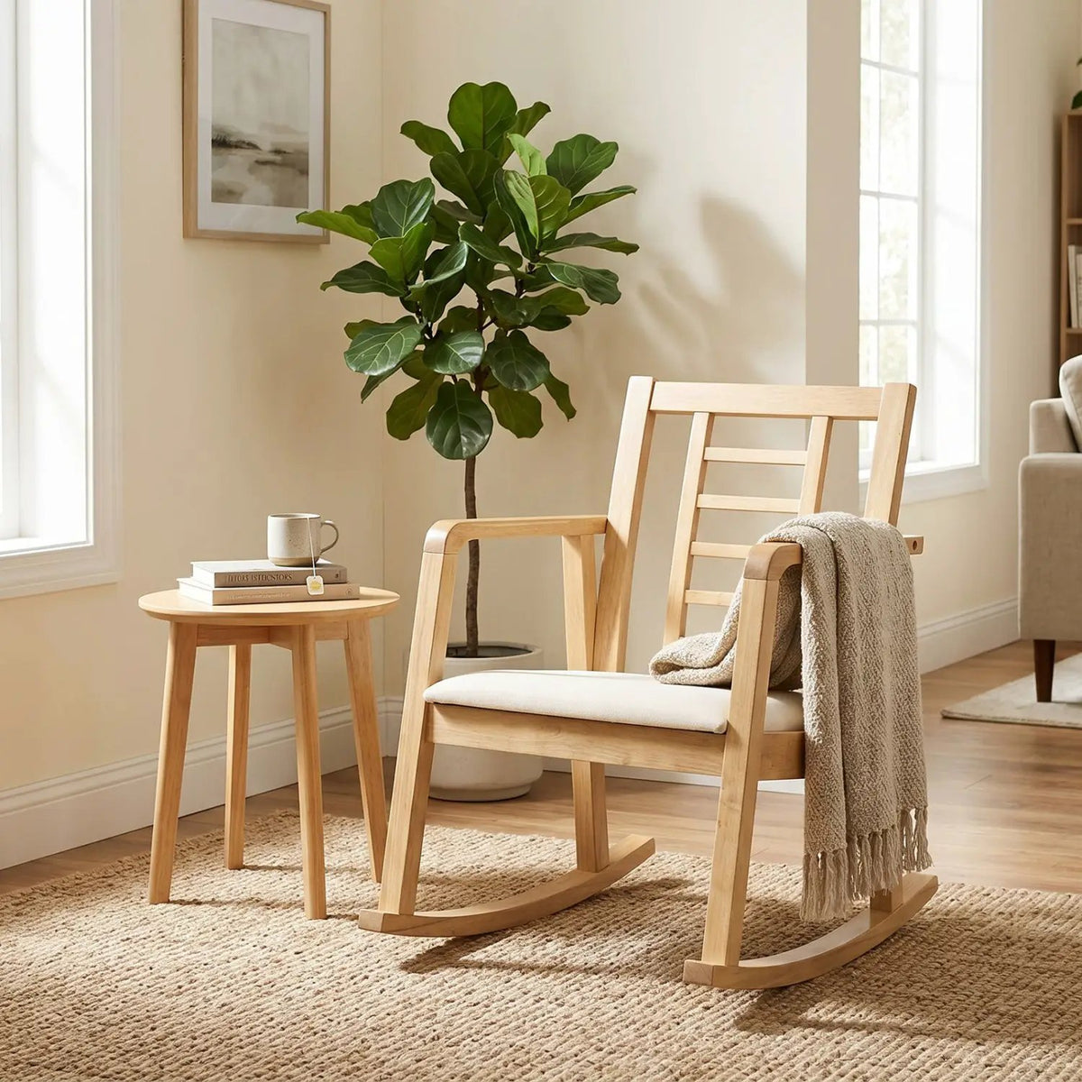 Wooden Rocking Chair with Upholstered Seat and Ladder Back, photo 10 of 16