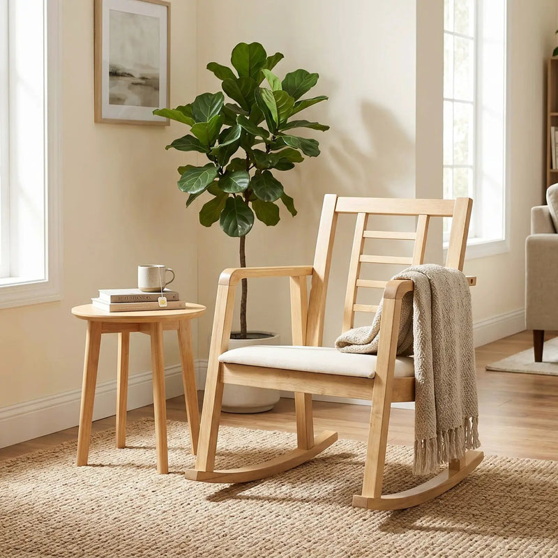 Wooden Rocking Chair with Upholstered Seat and Ladder Back by DirectDeals