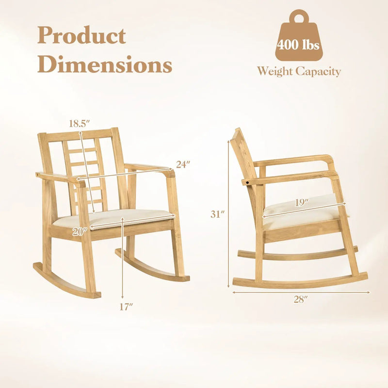 Wooden Rocking Chair with Upholstered Seat and Ladder Back by DirectDeals