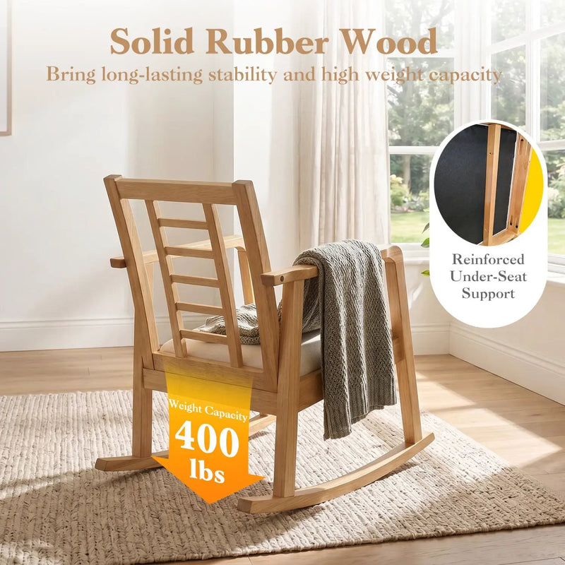 Wooden Rocking Chair with Upholstered Seat and Ladder Back by DirectDeals