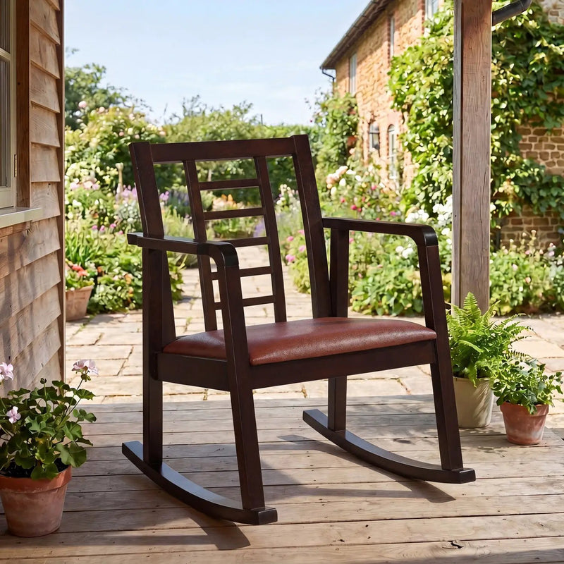 Wooden Rocking Chair with Upholstered Seat and Ladder Back by DirectDeals