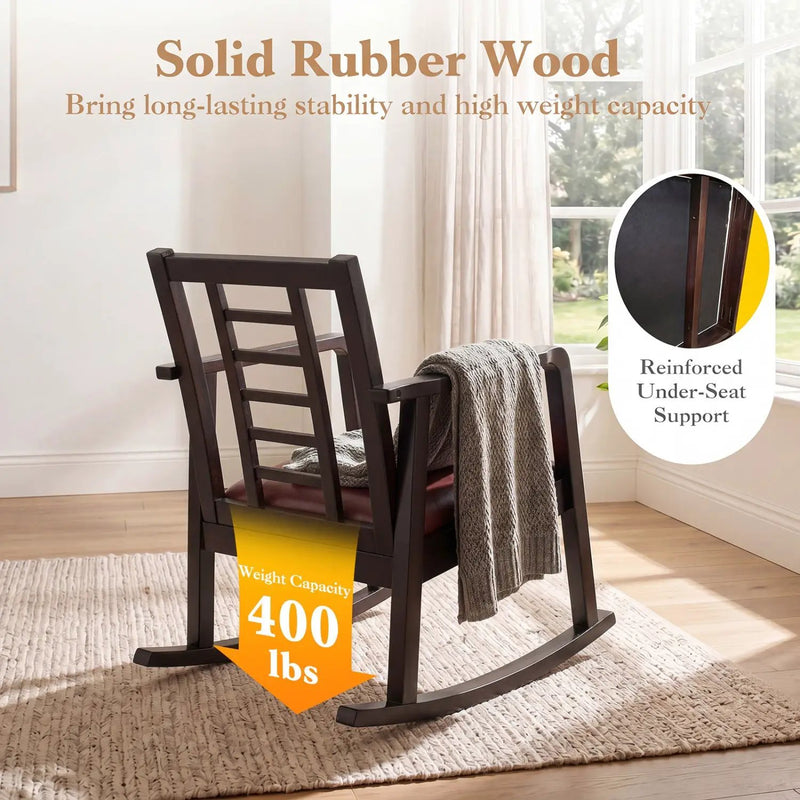 Wooden Rocking Chair with Upholstered Seat and Ladder Back by DirectDeals