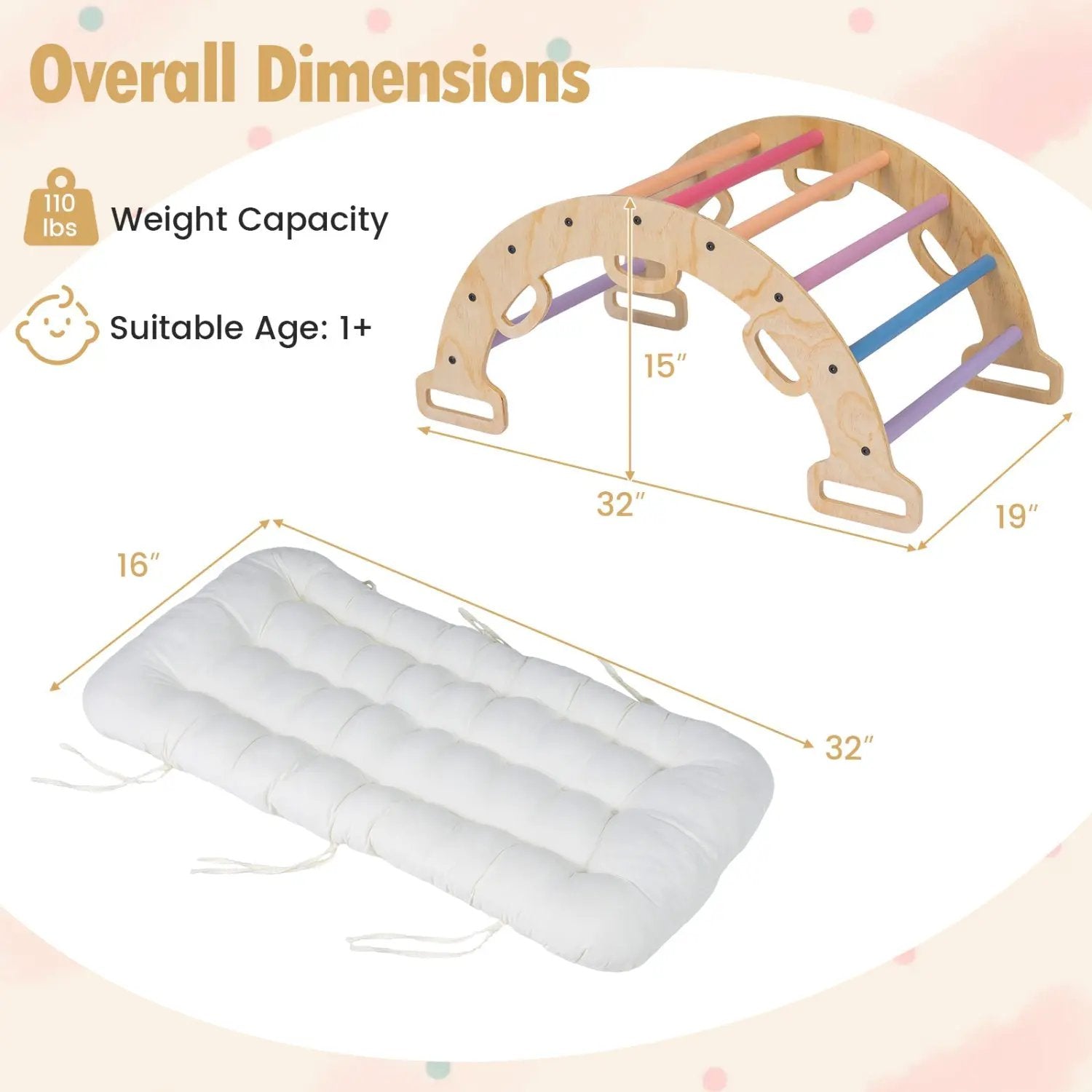 Wooden Rocking Climbing Arch with Cushion 3-in-1 Montessori by DirectDeals