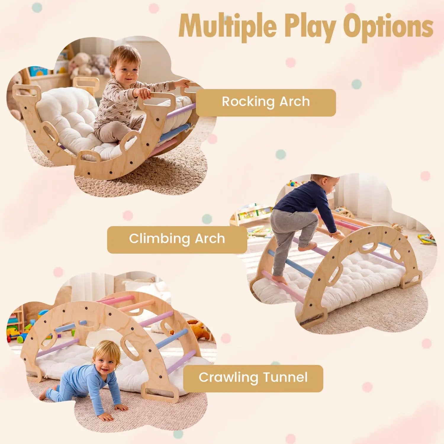 Wooden Rocking Climbing Arch with Cushion 3-in-1 Montessori by DirectDeals