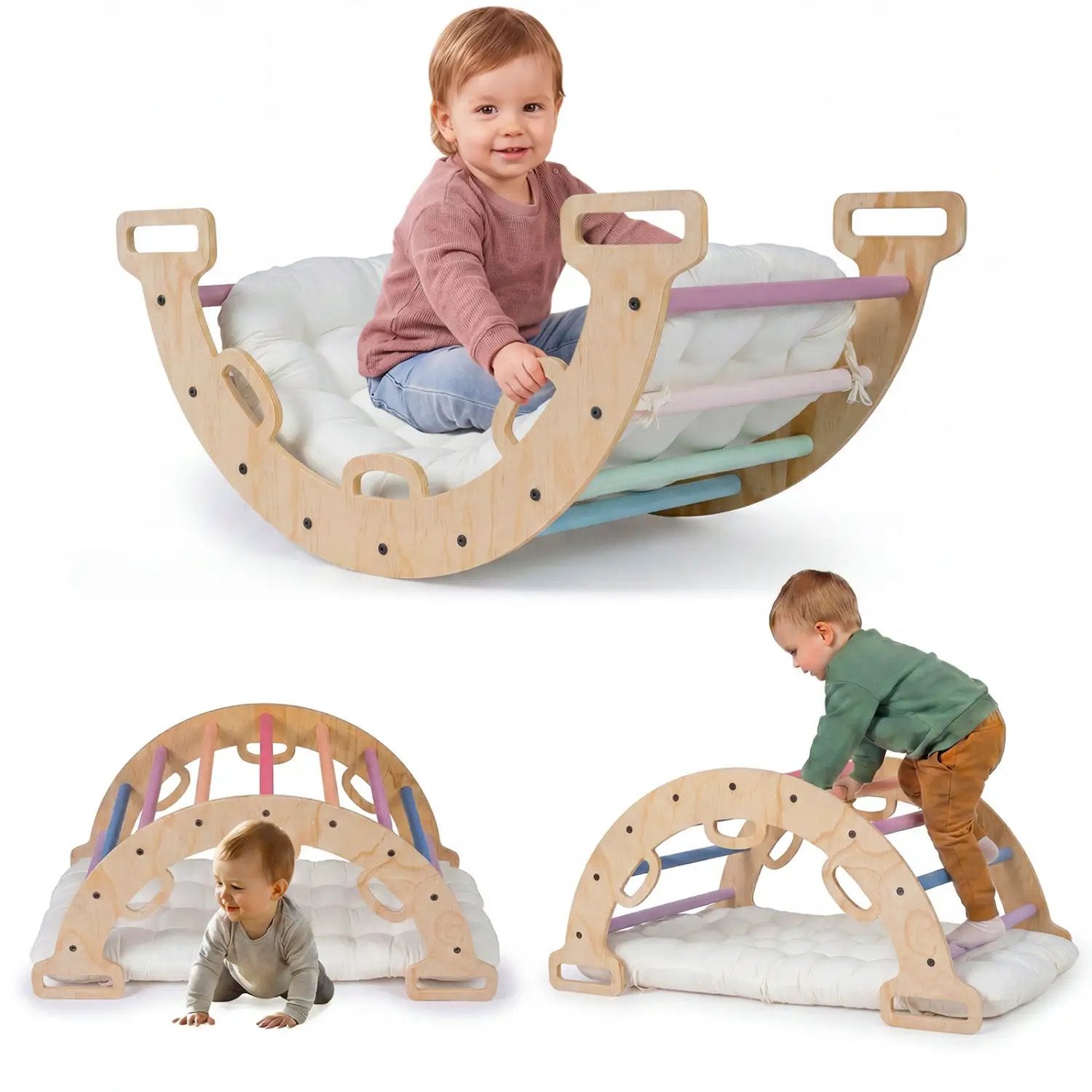 Wooden Rocking Climbing Arch with Cushion 3-in-1 Montessori by DirectDeals