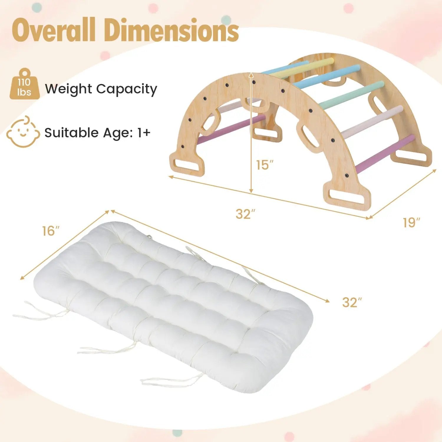 Wooden Rocking Climbing Arch with Cushion 3-in-1 Montessori by DirectDeals
