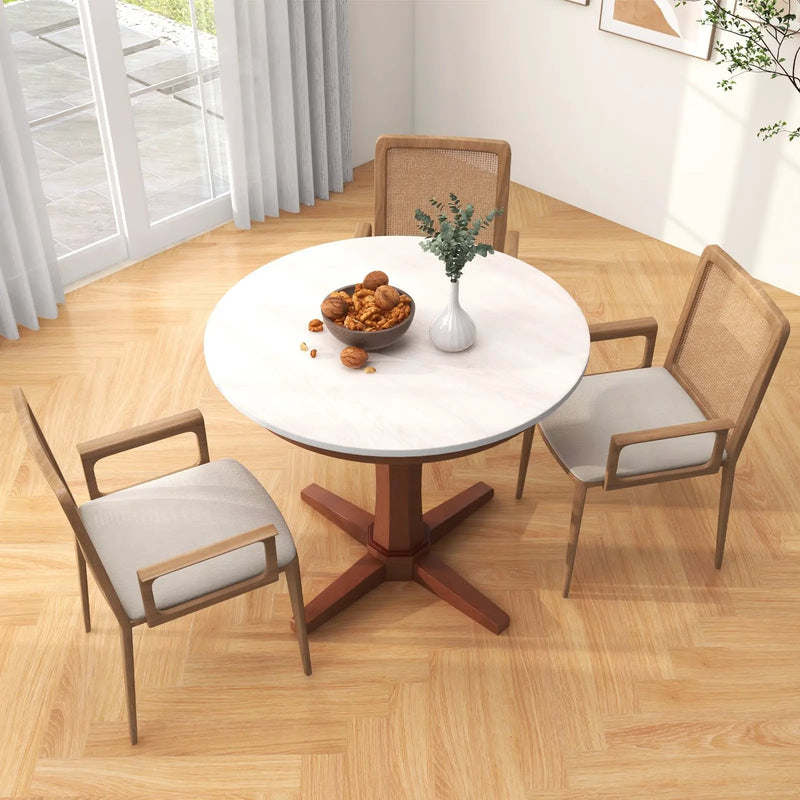 35 Inches Wooden Round Dining Table with Pedestal Base-White by DirectDeals