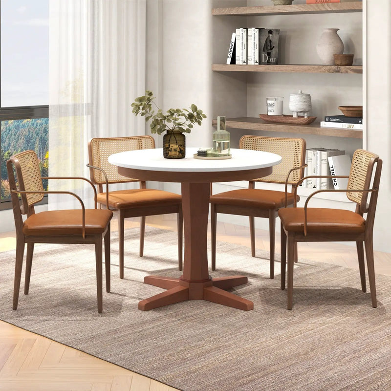 35 Inches Wooden Round Dining Table with Pedestal Base-White by DirectDeals