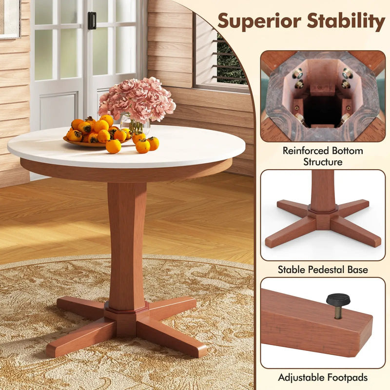 35 Inches Wooden Round Dining Table with Pedestal Base-White by DirectDeals