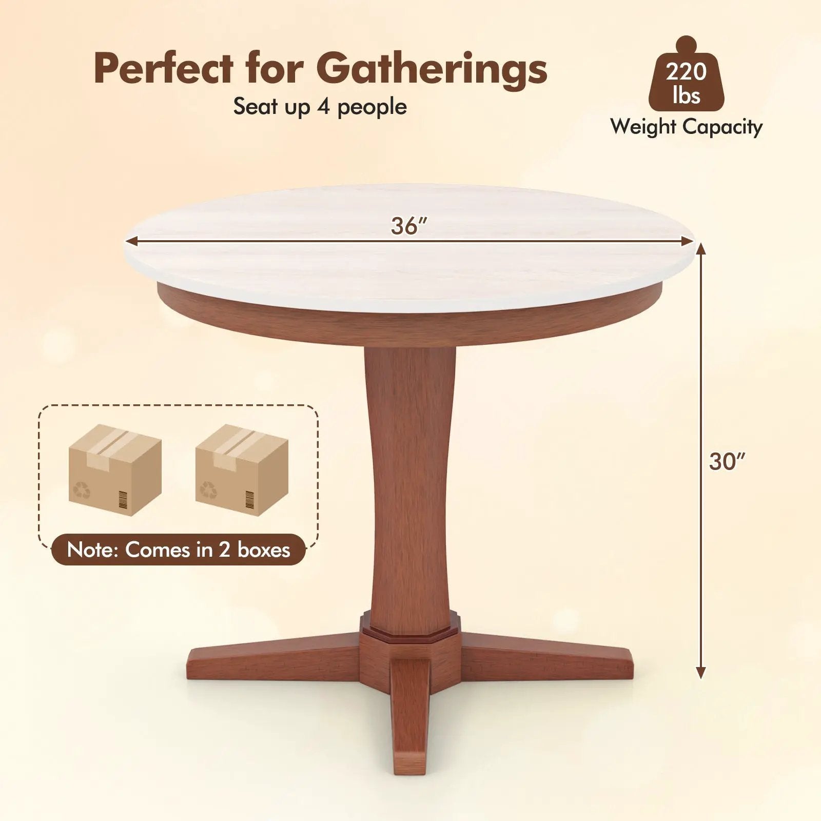 35 Inches Wooden Round Dining Table with Pedestal Base-White by DirectDeals