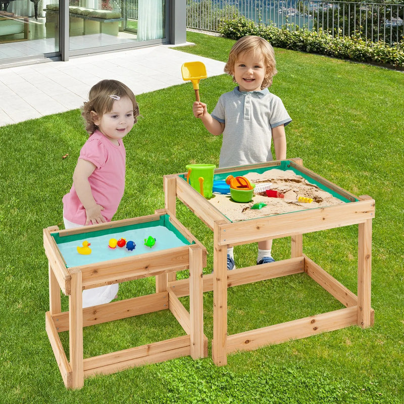 Wooden Sand and Water Tables with Protective Cover for Kids-Natural by DirectDeals