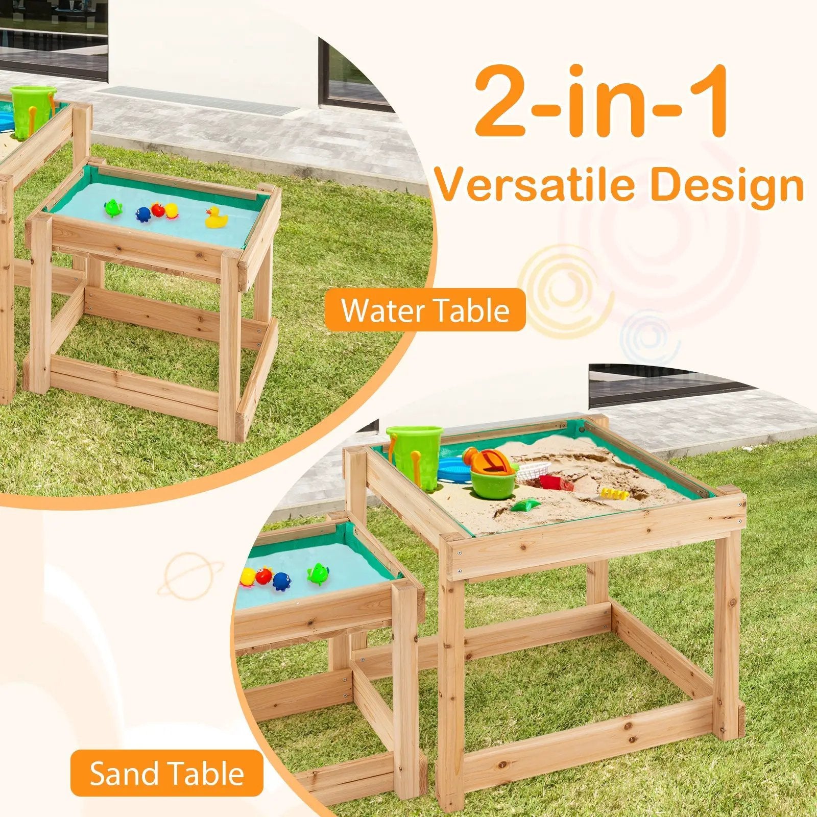 Wooden Sand and Water Tables with Protective Cover for Kids-Natural by DirectDeals