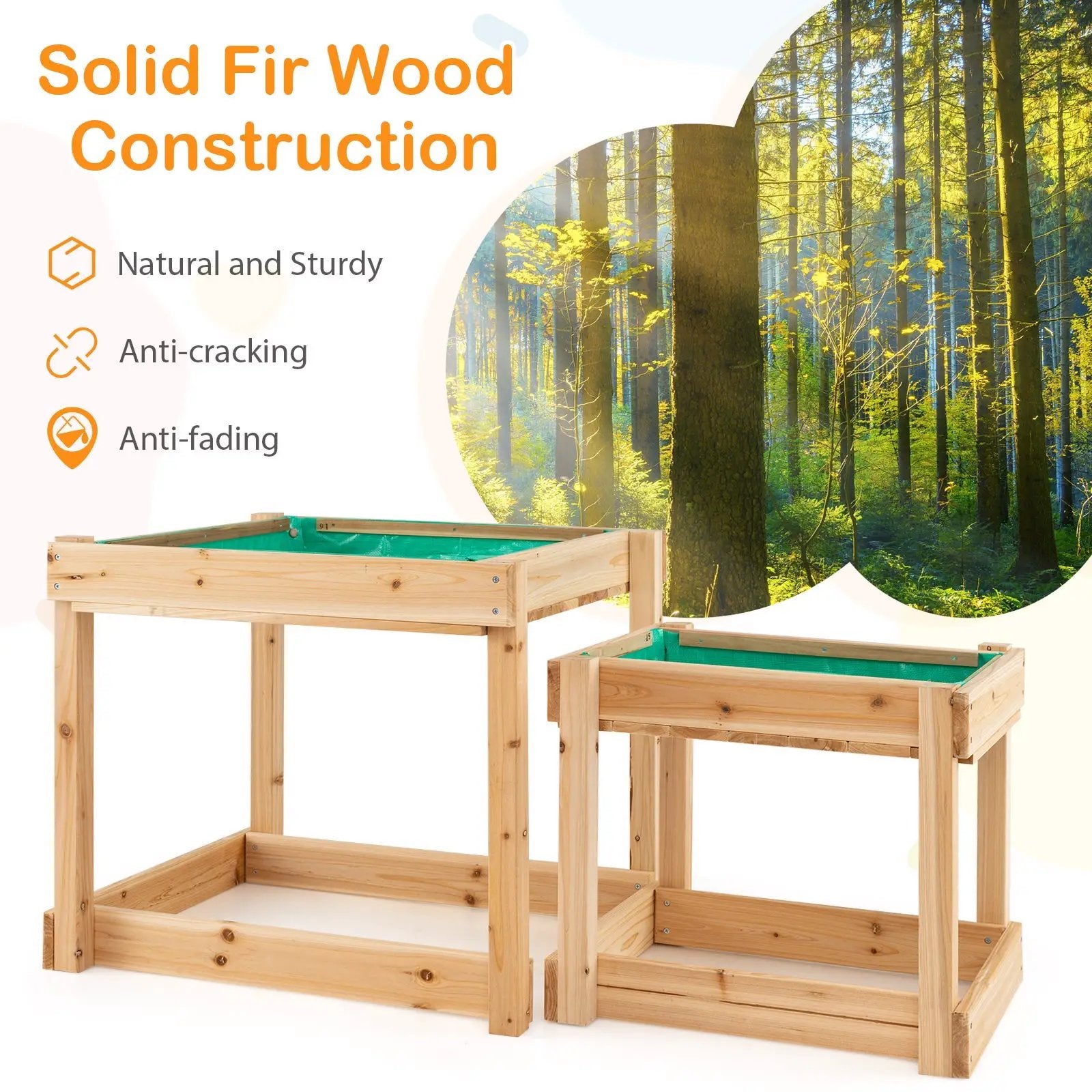Wooden Sand and Water Tables with Protective Cover for Kids-Natural by DirectDeals