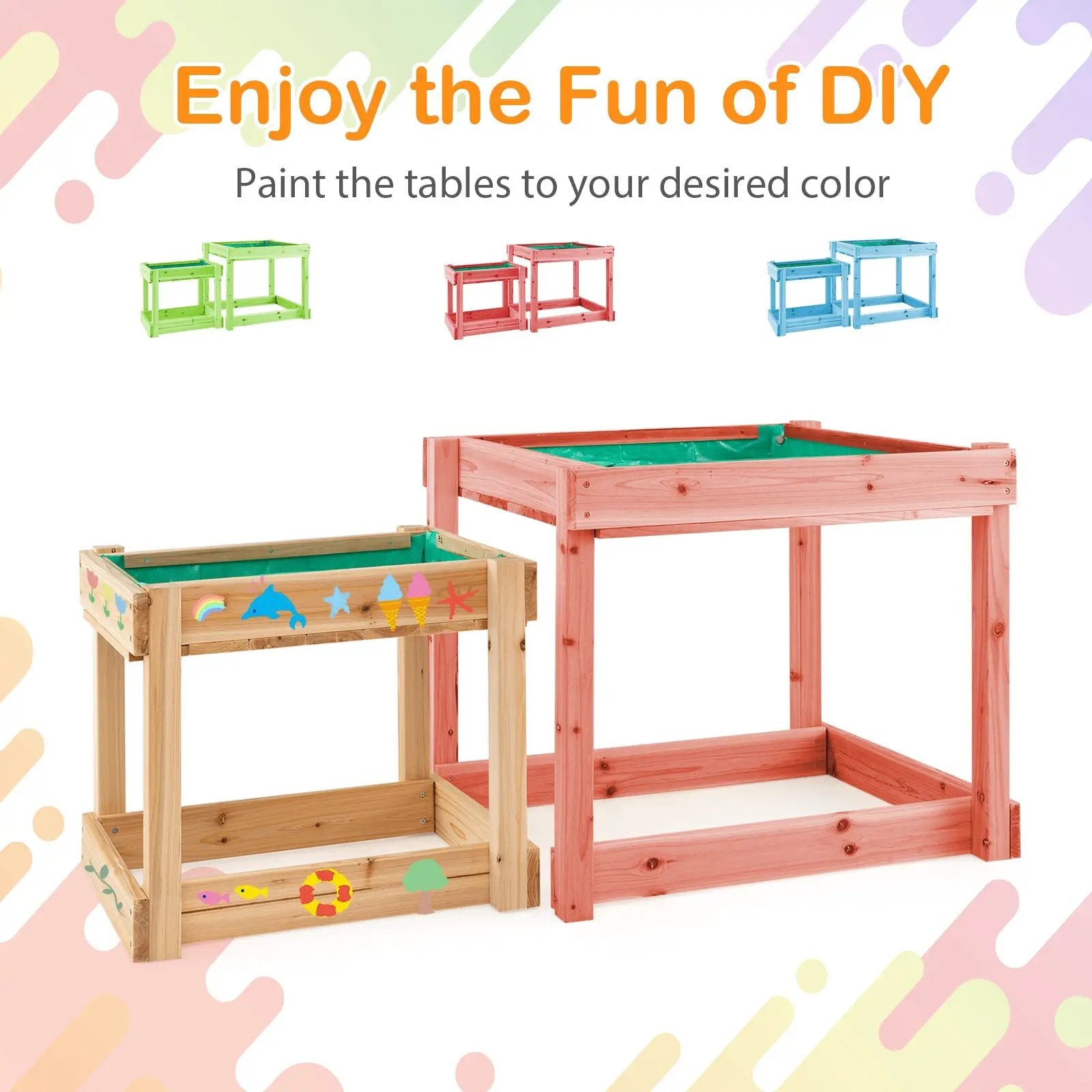 Wooden Sand and Water Tables with Protective Cover for Kids-Natural by DirectDeals