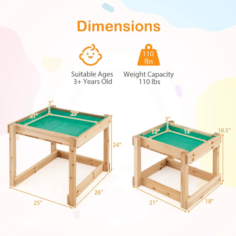Wooden Sand and Water Tables with Protective Cover for Kids-Natural by DirectDeals