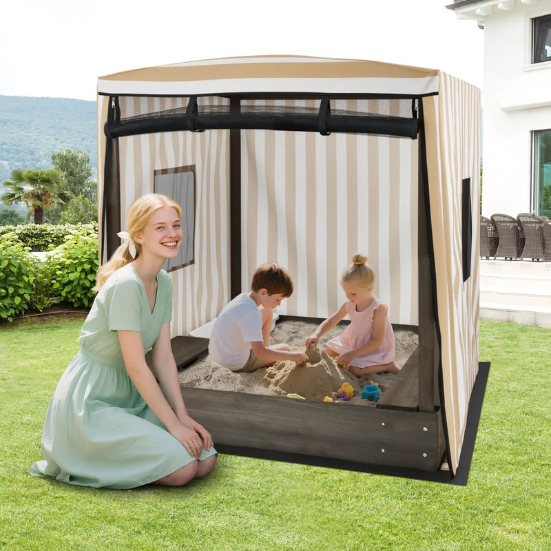 Wooden Sandbox with Canopy for Children 3+ Years Old-Brown by DirectDeals