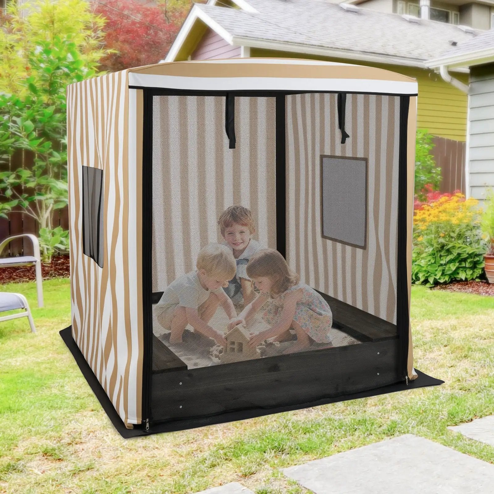 Wooden Sandbox with Canopy for Children 3+ Years Old-Brown by DirectDeals