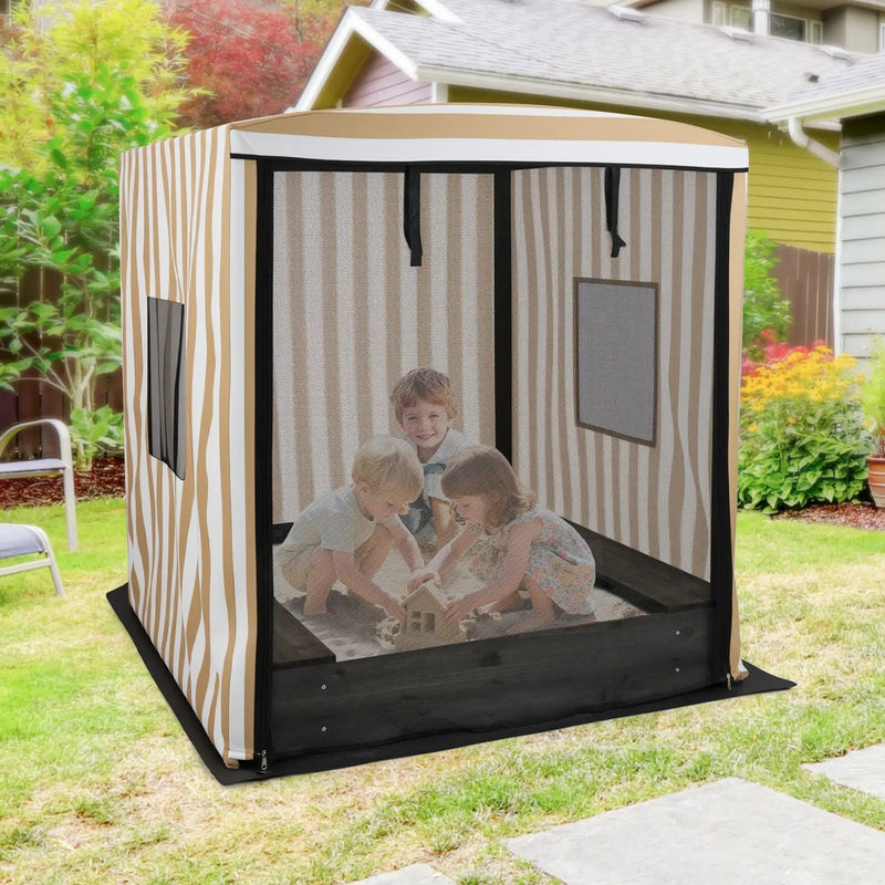 Wooden Sandbox with Canopy for Children 3+ Years Old-Brown by DirectDeals