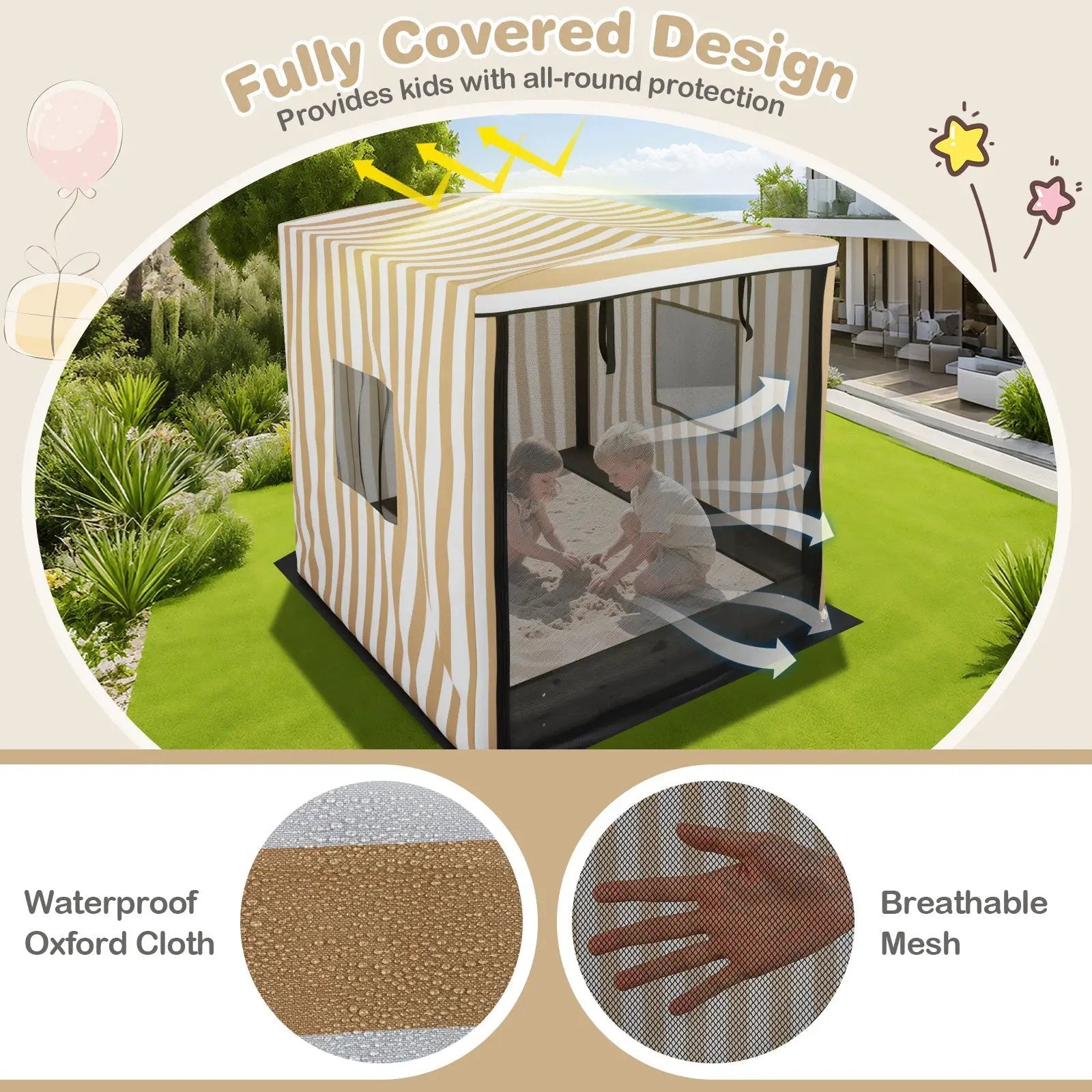 Wooden Sandbox with Canopy for Children 3+ Years Old-Brown by DirectDeals
